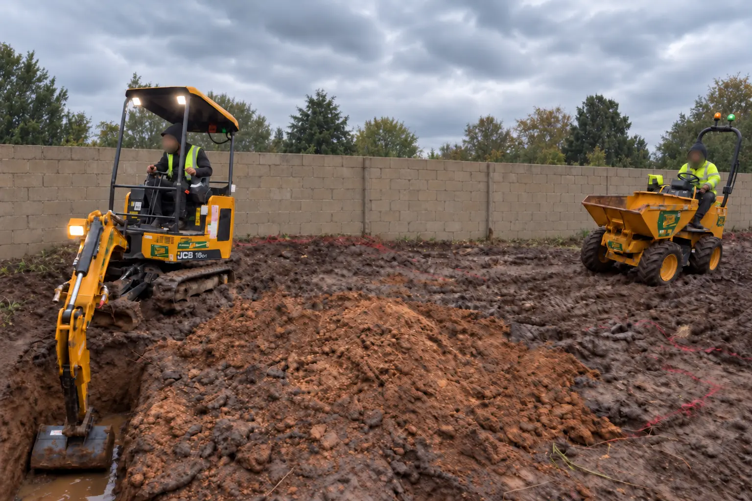 Groundworks machinery operating at Farnham Royal