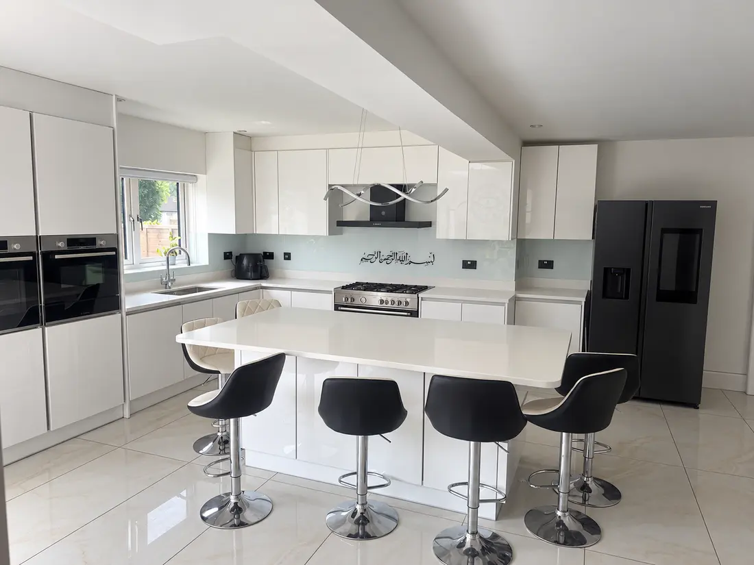 Completed open-plan kitchen at Denham